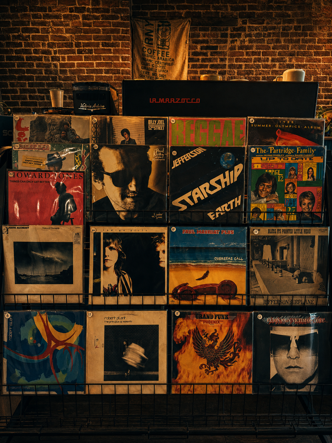 Vinyl records beside the café bar